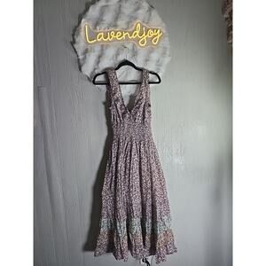 Boho Maxi Smocked Floral Dress Womens Small Chic Western Spring Vacation